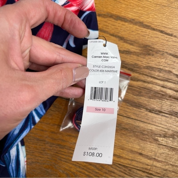 Carmen Marc Valvo Navy Floral One-Piece Swimsuit - Picture 3 of 7